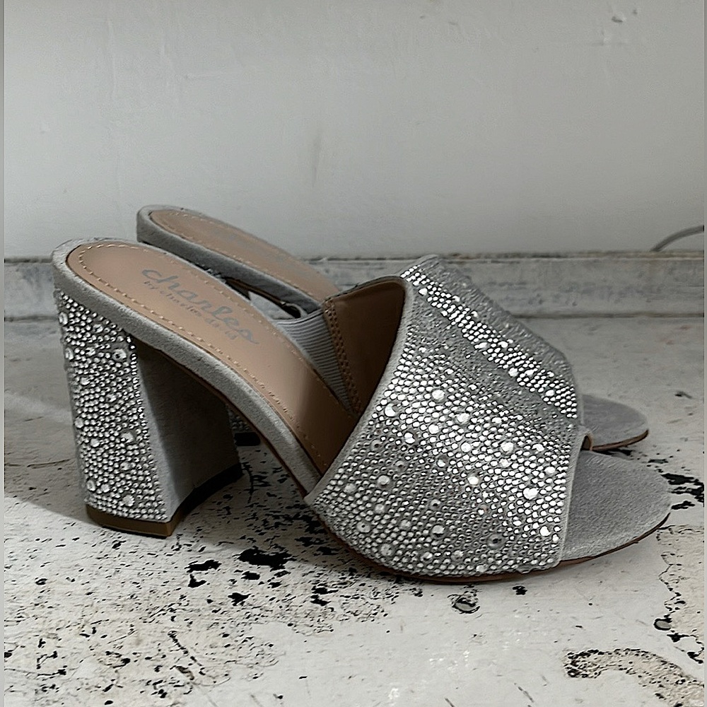 Charles by Carles David silver jeweled high heeled mules NWOT size 5 1/2